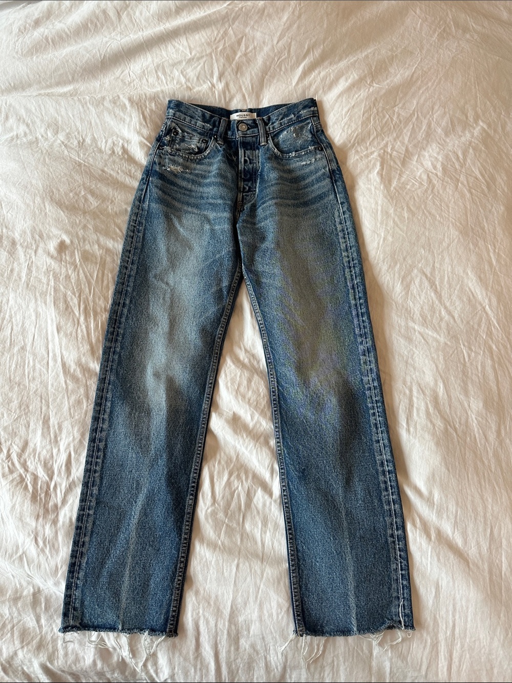 Moussy Men's Straight-Leg Washed Blue Jeans